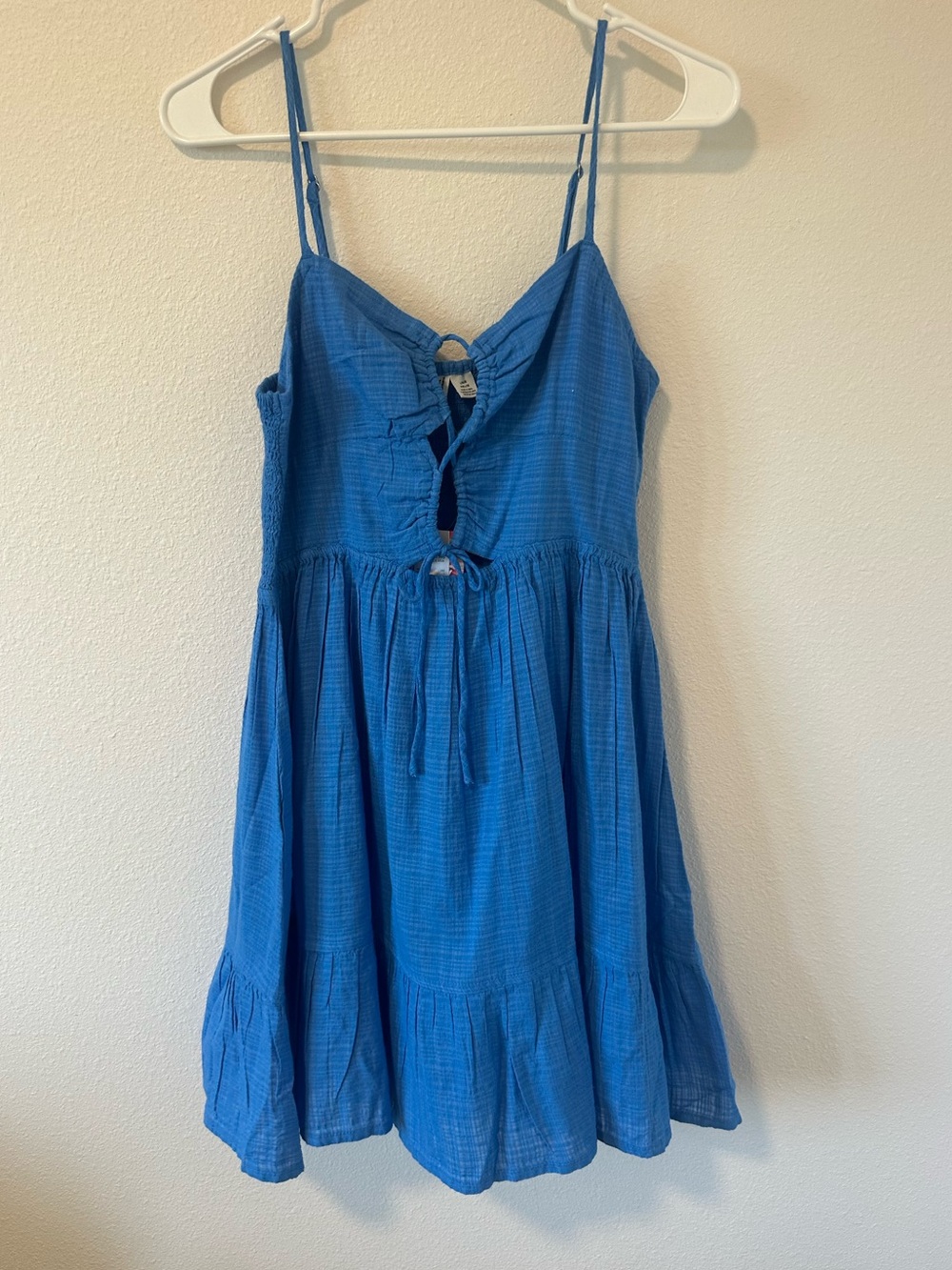 NWT Roxy Blue Key Hole Tie Front Adjustable Spaghetti Strap Summer Dress Size L